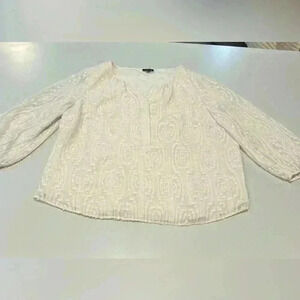 Talbots Ivory 3/4 sleeve Blouse Size Medium Softe Large Petite
